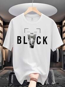 Men'S Short-Sleeve Shirt Made Of, Lightweight And Breathable, Featuring  Printed Designs.This Creatively Illustrated T-Shirt With A Letter Theme Is Ideal For Travel, Summer, Beach Outings, And Everyday Casual Wear At HomeMinimalist Style  Sweatshirt .,Mens Clothes,Shorts,Shirts,Men,Romwe - 白色 - 查看 1