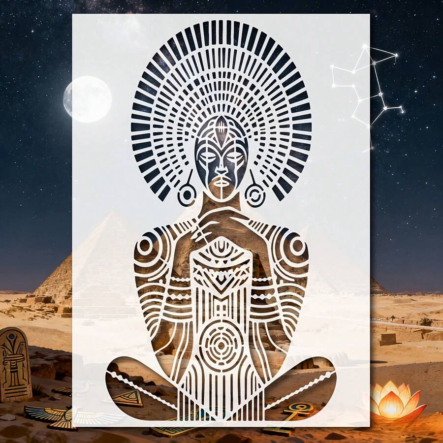 Portrait Of Egyptian Women Stencil Reusable 11.7*8.3 Inches For Painting With Paint Brush Drawing Templates For Crafts Wall Art Furniture Canvas