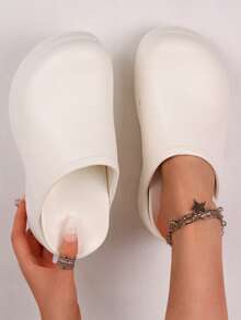 Women's Lightweight EVA Wooden Clogs - Fashionable Thick-Soled Shoes, Thick Platform With Arch Design, Solid Color Mules, Suitable For Beach, Garden, Semi-Formal Outdoor Occasions - Casual & Professional Shoes For All Seasons - Comfortable Round Toe Summer Style, Versatile Casual Shoes, Breathable And Durable EVA Material, Designed Specifically For Women - White - View 3