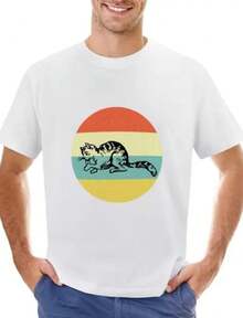 Vintage Cute Cat T-Shirt Short T-Shirt Mens T Shirt 1 White - 白色 - 查看 1