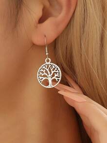 Tree Of Life Drop Earrings - Antique Silver - View 6