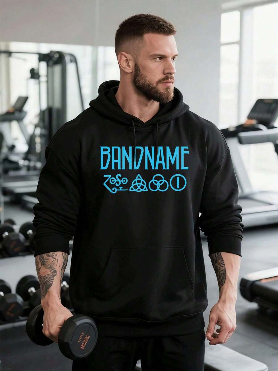 PLUS SIZE Men's Graphic Print Black Hoodie Pullover Premium Cotton, Statement Print, Street Hip-Hop, Breathable - Black - View 1
