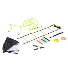 BODYTRAINER Set de Entrenamiento Completo Kit de Agilidad y Velocidad con Escalera de Agilidad Bandas de Resistencia Cuerda de Saltar Paracaídas Vallas Bajas Conos y Estacas - como en la foto - Ver 1