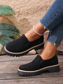 1 Par De Sapatos Plataforma Femininos De Pu, Cor Sólida, Ideais Para Uso Externo Em Todas As Estações. - Preto - Ver 2