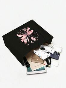 一套护士主题帆布手提袋和化妆包，休闲风格，布料材质，固定肩带，听诊器图案设计；一套护士主题黑色手提袋和化妆包，休闲风格，布料材质，印有听诊器、心脏、注射器、体温计、药丸图案，适合返校、度假旅行、户外活动。 - 彩色 - 查看 8