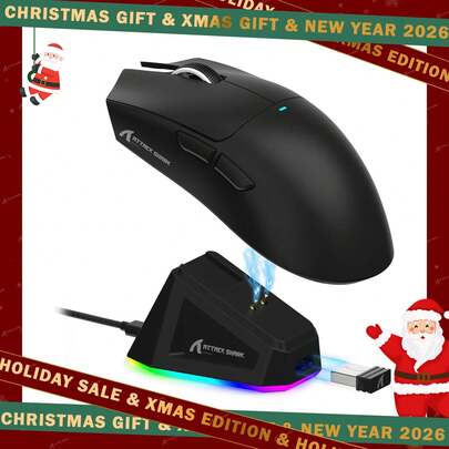 ATTACK SHARK X11 59g superlätt trådlös spelmus med grepptejp, RGB-laddningsdocka, PixArt PAW3311, BT/2.4G trådlös/trådbunden PC-mus, 22KDPI, 5 programmerbara knappar för PC, julklapp/julklapp/nyttår 2026/högtid/julutgåva/present till barn/present till familjen/årsslut