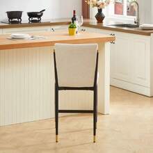 Set Of 2 Counter-Height Bar Stools, Scandinavian Style, With Rectangular Footrest, Black And Gold Frame And Cream-Colored Fabric Cushion, Ideal For A Kitchen Island Or Bar. - Beige - View 8