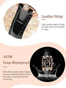 POEDAGAR 1件装时尚优雅女士防水夜光日期腕表，PU皮表带，水钻装饰，奢华女士石英腕表，适合日常佩戴，女士礼物