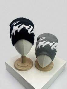 1顶针织帽，嘻哈风格保暖翻边针织帽，男女通用，时尚街头滑板针织帽 - A - 查看 9