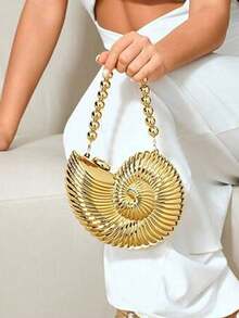 Conch Niche Design, Creative Acrylic Chain Bag, Women's Bag, Personalized Casual, Shoulder Bag, Snail Shape, Fashionable And Versatile Crossbody Bag, Suitable For Parties, Parties, Street Photography - Gold - View 5