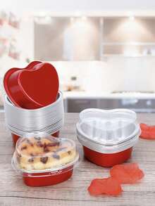 10pcs/25pcs/60pcs Heart Shaped Aluminum Foil Mini Cupcake Liners - 3.4oz/100ml Disposable Heat-Resistant Baking Cups With Lids - Suitable For Wedding, Valentine's Day, Birthday Party Supplies - Multicolor - View 10
