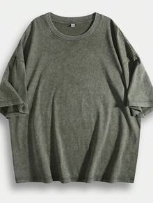 EWH 230g Thick Unisex Washed Vintage Oversized T-Shirt Street Hip Hop Punk Harajuku Casual Cotton Shorts DG004 - 軍綠色 - 查看 14