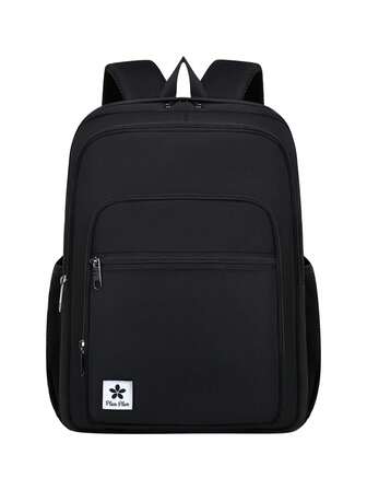 1 pieza Mochila de diseño minimalista negro, con correas ajustables, cierre con cremallera, bolsillos múltiples, versátil, adecuada como regalo