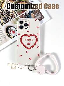 1 Stück anpassbares weißes TPU Handyhülle mit Kirsch-, Herz-Mustern & 1 Stück weißer herzförmiger Schlüsselanhänger, anpassbares Texthandy-Etui, Jahrestags-Geschenk, Valentinstags-Geschenk, Geburtstags-Geschenk, Hochzeits-Geschenk, Muttertags-Geschenk, Vatertags-Geschenk, Geschenk für beste Freunde, Geschenk für Mutter/Vater, Geschenk für Freund/Freundin, geeignet für Apple/passend/Schlüsselanhänger/Spaß/Android/Handyhüllen