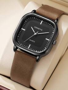 男女通用时尚休闲石英腕表，优雅方形表盘设计（无表盒）