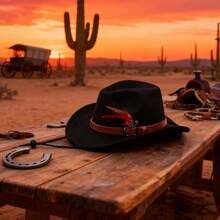 Women Men Western Cowgirl Hats With Feather Fashionable Wide Brim Fedora Caps For Outdoor Travel - 黑色 - 查看 2