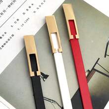 1pc Women's Simple And Stylish High-End Alloy Belt Features A Solid Color And Elegant Design (Available In Red, Black, And White). Suitable For Young And Middle-Aged Women, It Enhances Feminine Charm. The Square Buckle And Thin Belt Can Be Paired With Classic Trousers Or Skirts. It Is Suitable For All Seasons - Red - View 4