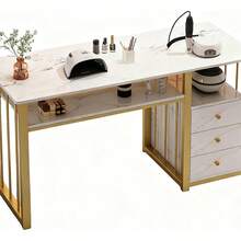 Mesa Para Manicura Doble Nivel Con 3 Cajones Organizador - Multicolor - Ver 10