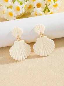 White Exaggerated Shell Design Pendant Earrings, Elegant Ocean Style Resin Jewelry, Fashion Festival Earrings