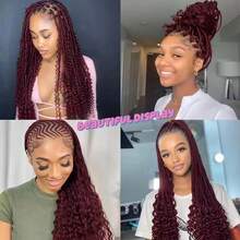 Human Braiding Hair For Boho Braids 100g 20 Inch, #99J Burgundy Deep Wave Boho Braids Human Hair Bulk For Bohemian Micro Knotless Braiding 2 Bundles Per Pack 99j Burgundy Human Braiding Hair For Boho Braids,150g 20 Inch 6 Bundles Burgundy Deep Water Wave Bulk Boho Curly Human Hair For Braiding,Wine Red No Weft Wet And Wavy Braiding Hair Extensions - S99J - 查看 8