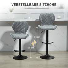 Homcom Bar Stool Set Of 2, Padded Bar Chair With Backrest, Suede Design, Steel Frame, Height-Adjustable Kitchen Chair, 360° Swivel Bar Stool With Footrest, Kitchen, Living Room, Dark Gray - Grey - View 7