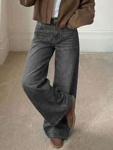 Plus Size Vintage Casual Loose Washed Slant Pocket Denim Jeans Spring - Ash - View 2
