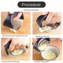 1 pieza Prensa de ajo de acero inoxidable, un prensador de ajo manual circular, un exprimidor de ajo, un dispositivo de corte de ajo para el hogar, utensilio de cocina, de tamaño pequeño, alta eficiencia, conveniente y rápido, para las manos - Blanco y Negro - Ver 8