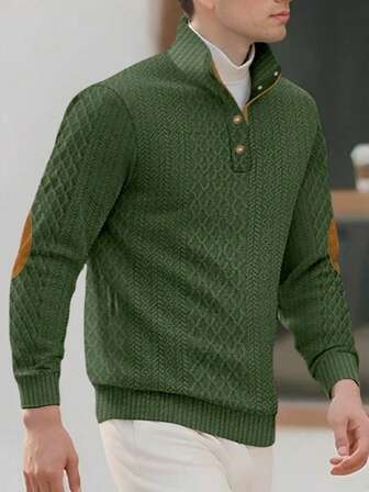 Herrtopp i jacquardstickad långärmad, minimalistisk undertröja med ståkrage för höst/vinter, enfärgad t-shirt med pullover, herrlångärmad t-shirt, julklapp till pojkvän