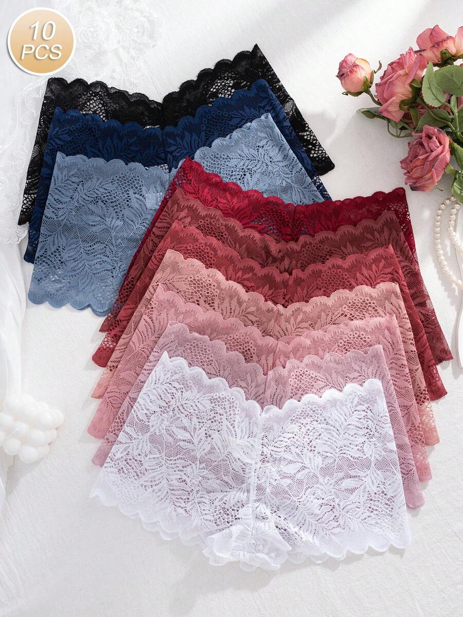 10pcs/Pack Women's Multicolor Sexy Embroidered Lace Sheer Breathable Panties - Multicolor - View 1