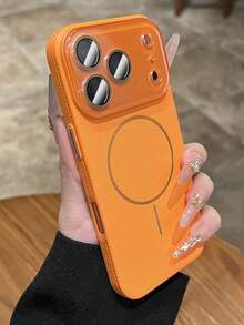 1 chiếc ốp lưng da cao cấp họa tiết vải thiều, có nam châm, tương thích với iPhone 17 Pro Max, 17 Pro, 16, 15, 14 Plus, 13, 12 Pro Max, bao gồm cả ốp bảo vệ ống kính chống nước AG. - trái cam - Xem 3