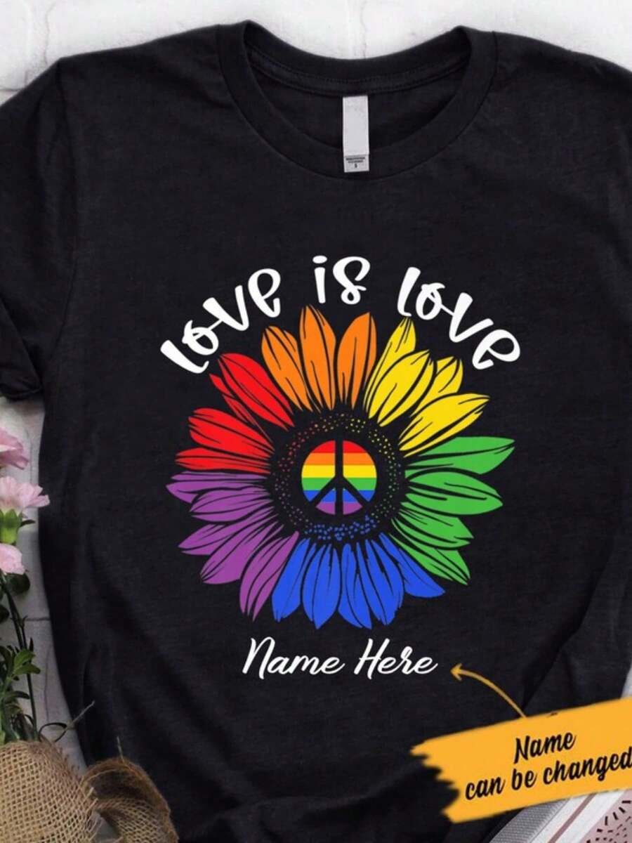 Personalized Love Is Love Shirt, LGBQT Pride Shirt, Women Men Toddler Baby Rainbow Shirt R, LGBT Shir, Love Wins Graphic T-Shirt - 黑色5 - 查看 1