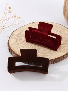 2个方形植绒发圈 - 深咖啡色和亮红色发夹，发爪，发饰 女士爪夹 时尚发夹