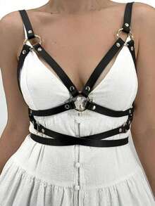 Women's Sexy Gothic Black Punk Crop Top Camisole With Straps, Suitable For Music Festivals, Parties, And Daily Wear - Black - View 8