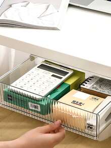 1pc Hidden Drawer Desktop Storage Box, No-Drill Desk Drawer Storage Box, Hidden Pen Cup, Office Supplies Storage Box, Student Desk Stationery Storage Box