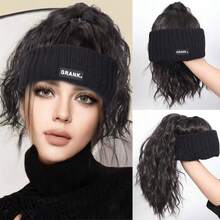Synthetic Short Curly Ponytail Wig Hat, Natural Looking, With Adjustable Fluffy Knit Cap, Elastic Hair Band Wig Hat In Black, Gold, And Brown Colors - Multicolor - View 9