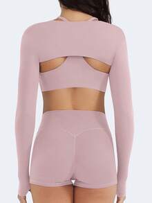 Women Crop Top Long Sleeve Bolero Open Front Workout Cropped Shirts Sports Shrug - 淺灰紫 - 查看 5