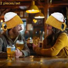 2pcs/Set Plush Beer Mug Hat - Funny Christmas Party Accessory, Soft Costume Prop, Suitable For Valentine's Day, New Year, Party, Spring/Summer - Yellow + Yellow - View 15