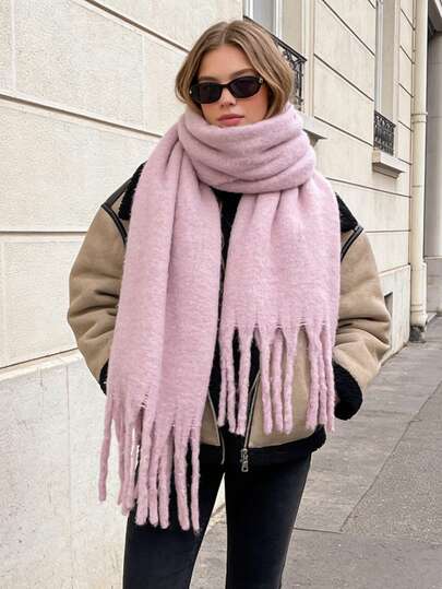 1 Stück dicke, einfarbige Makronen-farbene, flauschige Quasten-Schal für Frauen, warmer rosa Schal für Herbst/Winter, modischer kältebeständiger Paar-Umhang, weicher & gemütlicher Plaid-Schal, geeignet für den täglichen Gebrauch, Einkaufen, Fotografie, Partys