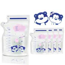 30 件/60 件/100 件婴儿母乳储存袋、零食袋、糖果袋、PET、防漏拉链密封、预消毒、双刻度、卡通大象设计 - 多色 - 查看 7