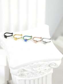 1/3/5 pièces Faux anneau de nez style punk plaqué or 18 carats, clip de nez en acier inoxydable anneau de septum pour adolescents - Multicolore - Voir 3