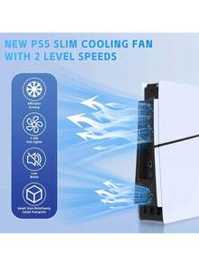 PlayStation 5 Slim Cooling Fan For PlayStation 5 Slim Disc/Digital Console - 2 Level Adjustable Speeds Quiet Low Noise Efficient Cooling With LED Fan Lights USB Port Compact Plug & Play Gaming Accessory - Black - View 3