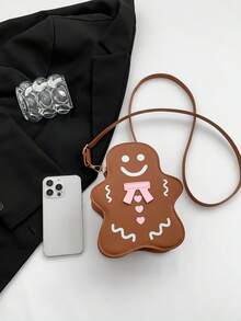 Túi đeo chéo Gingerbread dành cho nam nữ - Thiết kế mặt cười dễ thương và nơ trái tim, Khóa kéo, Phụ kiện tông vàng, Ví nhỏ gọn dùng hàng ngày có dây đeo có thể tháo rời - Quà tặng thú vị cho Giáng sinh, sinh nhật và tiệc tùng - Nhiều màu - Xem 2