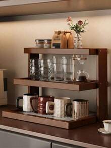 1 pièce Organisateur de bureau pratique et élégant à plusieurs niveaux, étagère de rangement pour thé/boissons sur le bureau - Marron - Voir 2