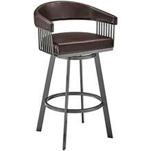 Armen Living Chelsea 26" White Faux Leather and Brushed Stainless Steel Swivel Bar Stool(25 Chocolate) - Multicolor - Ver 1