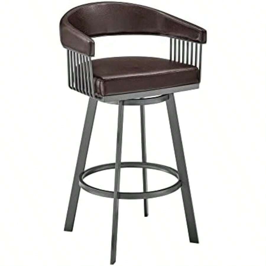 Armen Living Chelsea 26" White Faux Leather and Brushed Stainless Steel Swivel Bar Stool(25 Chocolate) - Multicolor - Ver 1