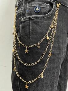 1pc Minimalist Multi-Layer Chain Belt, Gold Star & Cross Decor, Waist Accessory For Men & Women, Suitable For Daily, Party, Date Wear, Gift Jewelry - Gold - View 5