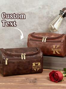 Personalized Men's Genuine Leather Toiletry Bag, Groomsmen Gift, Anniversary/Valentine's/Christmas Gift, Multifunctional, Decorative, Reusable, Refined, Fashionable, High-Quality, Colorful, Modern, Customizable, Unique, Ideal Gift For Him - Multicolor - View 5