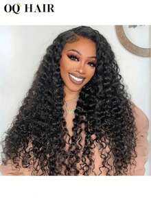 OQ 180% Density, 16-28 Inch Long, No Glue Needed, Convenient Wear, Deep Wave 9x6 Transparent Lace Front Wig, Mini Knot Lace Front Wig, Pre-Bleached Human Hair Wig, Halloween Costume Wig - SNatural - View 2