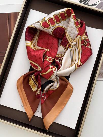 1pc Women's Luxury Floral Print 27.5"X27.5" Silk Bandana Scarf, Fashionable For Everyday Wear, Spring