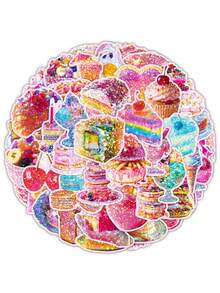 50pcs High-Quality Afternoon Tea & Dessert Holographic Stickers, Cute Food Decoration Stationery Scrapbooking Supplies - Multicolor - View 5